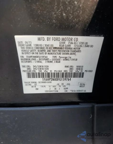 2015 Ford Taurus Police Interceptor z USA, uszkodzony, nr VIN 1FAHP2MK8FG159764